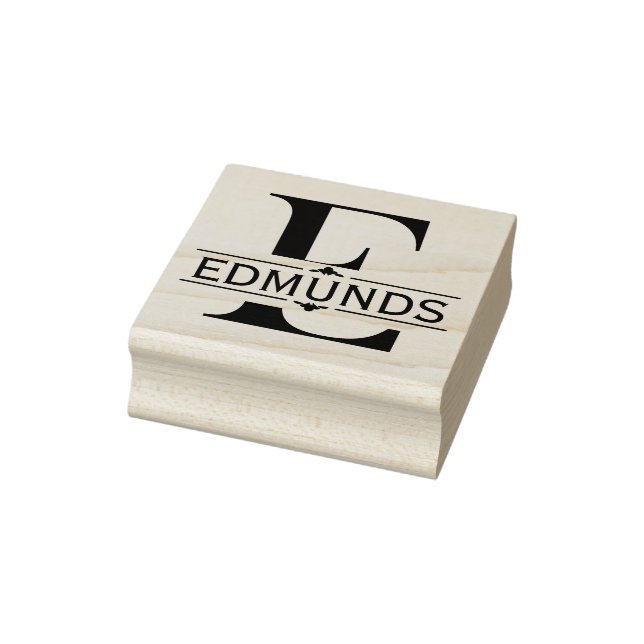 Letter E | Black Letterpress Split Monogram  Rubber Stamp (Stamp)