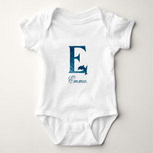 Letter E Blue Ocean  Baby Bodysuit