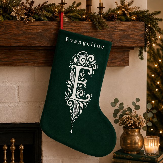 Letter E Botanical Monogram Personalized Stocking (Creator Uploaded)