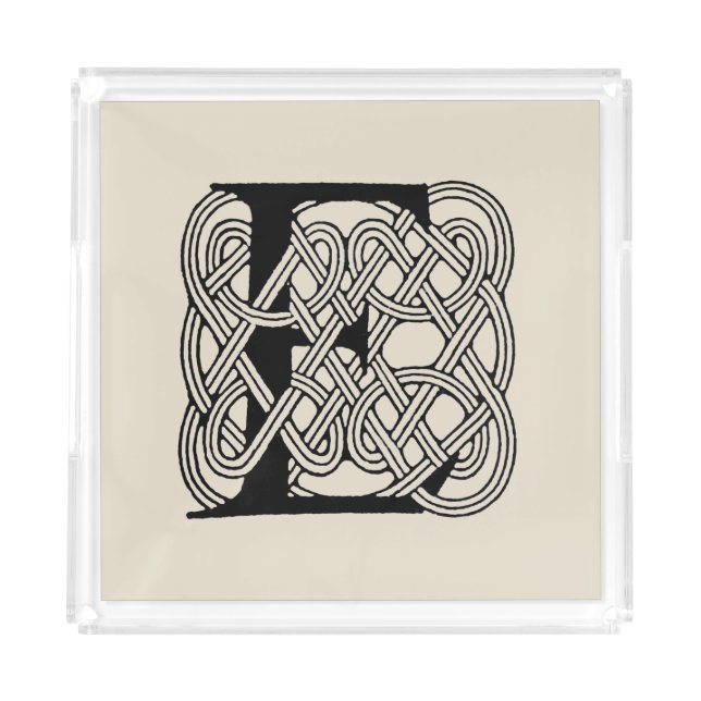 Letter E Celtic Knot Vintage Monogram Acrylic Tray (Front)