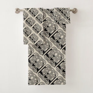 Letter E Celtic Knot Vintage Monogram Bath Towel Set