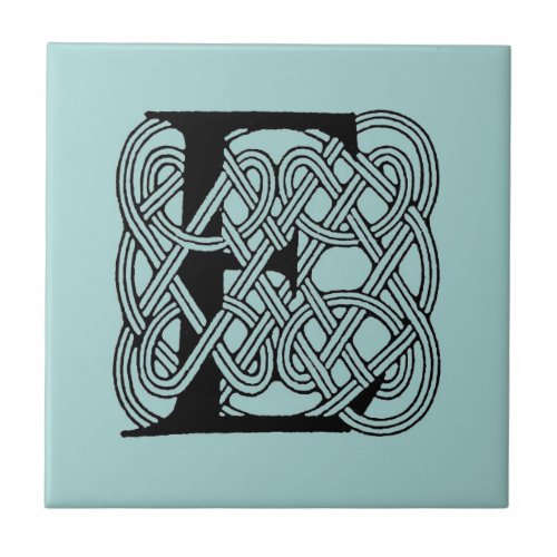 Letter E Celtic Knot Vintage Monogram Ceramic Tile