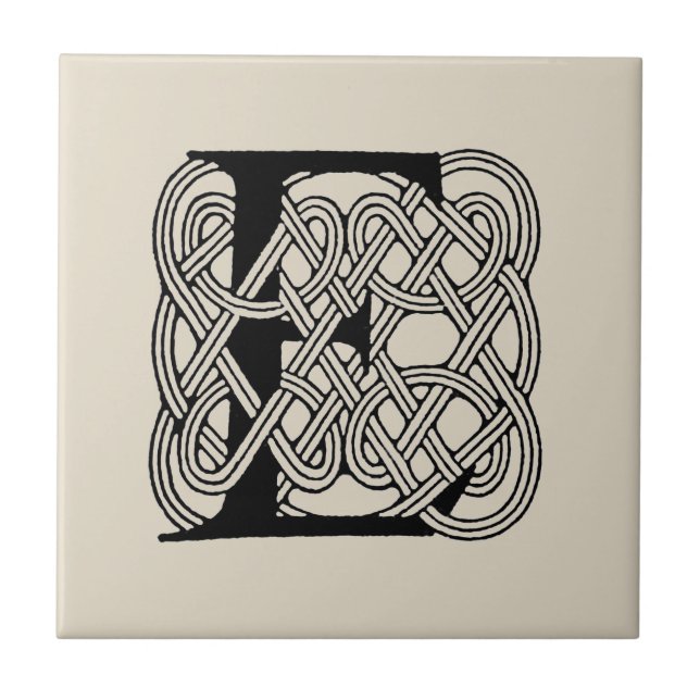 Letter E Celtic Knot Vintage Monogram Ceramic Tile (Front)