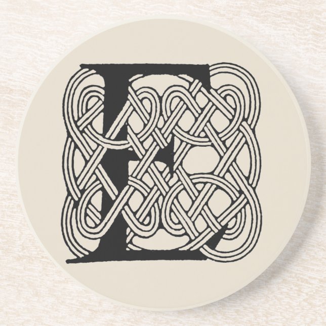 Letter E Celtic Knot Vintage Monogram Coaster (Front)