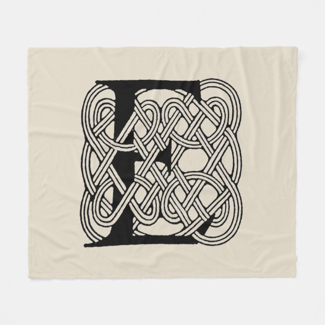Letter E Celtic Knot Vintage Monogram Fleece Blanket (Front (Horizontal))