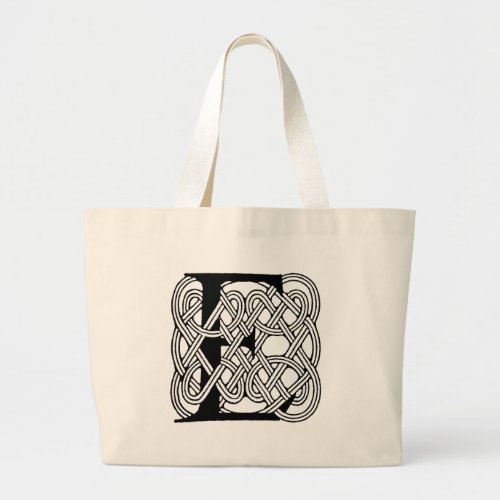 Letter E Celtic Knot Vintage Monogram Large Tote Bag