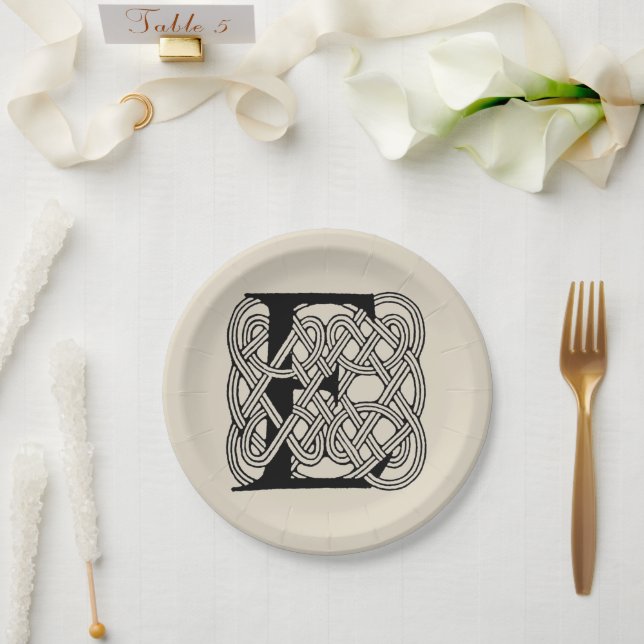 Letter E Celtic Knot Vintage Monogram Paper Plates (Wedding)