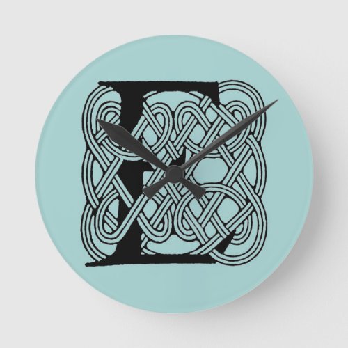 Letter E Celtic Knot Vintage Monogram Round Clock