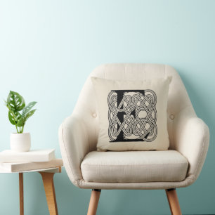 Letter E Celtic Knot Vintage Monogram Throw Pillow