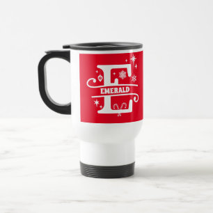 Letter E Christmas Monogram Initial Name Red  Travel Mug
