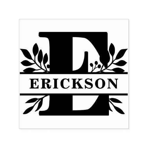 Letter E Classic Foliage Family Name Monogram Self_inking Stamp