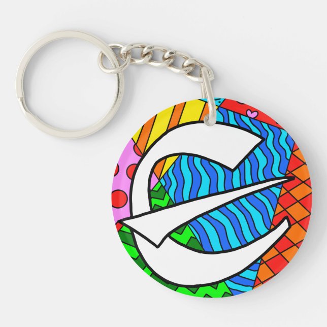 Letter E Colorful Doodles Keychain (Front)