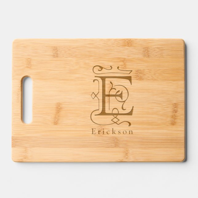 Letter E Elegant Monogram Personalized Name Engraved Cutting Board (Front)