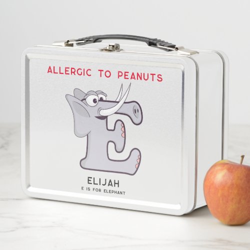 Letter E Elephant Name Allergies Back To School Metal Lunch Box