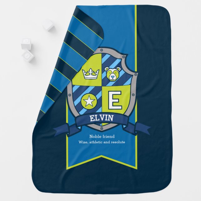 Letter E Elvin custom name meaning baby blanket (In Situ)