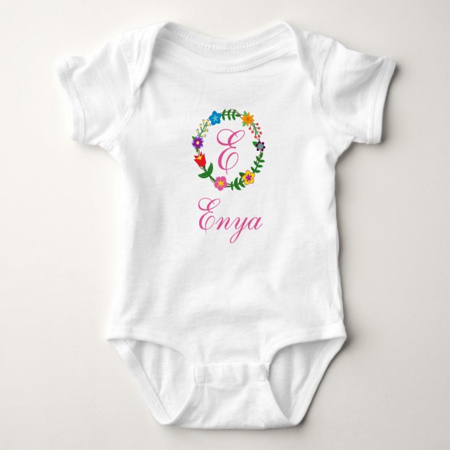 Letter E, Enya, Flowers Customizable Bodysuit (Front)