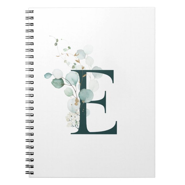 Letter E Eucalyptus and Gold Monogrammed  Notebook (Front)