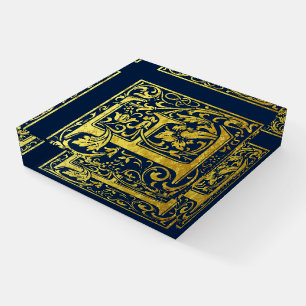 Letter E First Letter Faux Gold and Midnight Paperweight