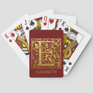 Letter E First Letter Gold and Deep Red Poker Cards