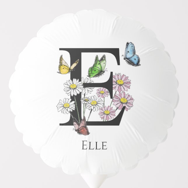 Letter E Floral Butterfly Monogram Initial     Balloon (Front)