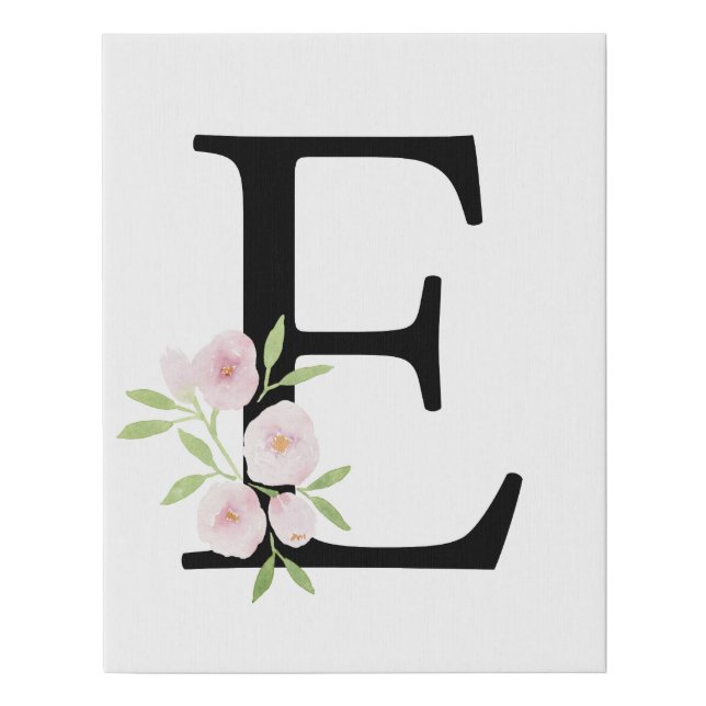 Letter E Floral Monogram Inital Faux Canvas Print (Front)