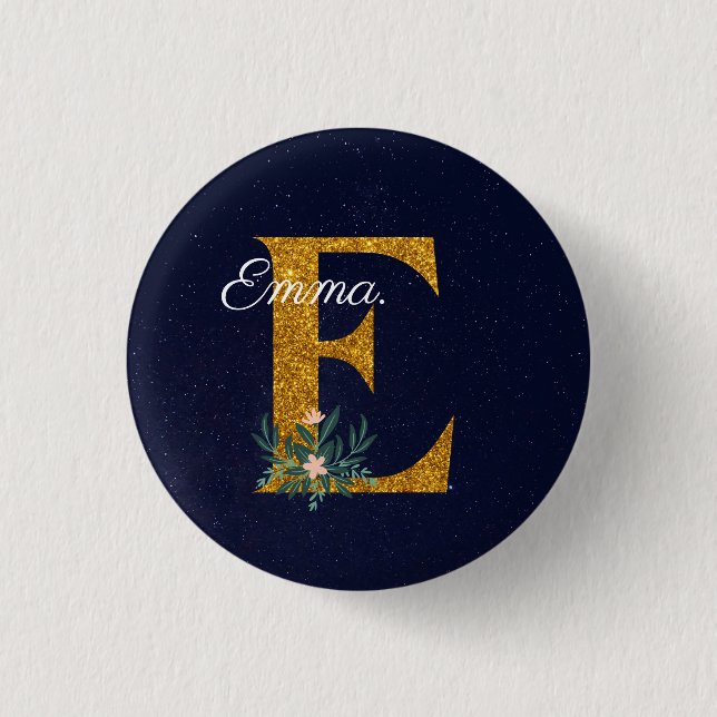 Letter E Golden monogram  Button (Front)