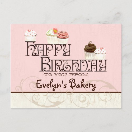 Letter E Happy Birthday Cupcake Business Postcard