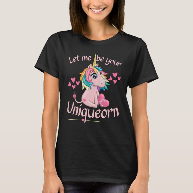 Letter E Heart Uniqueorn Valentines Day Unicorn Co T-Shirt (Front)