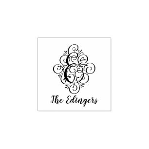 Letter E Initial Elegant Flourish Monogram Name Rubber Stamp