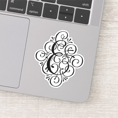 Letter E Initial Elegant Flourish Monogram Sticker