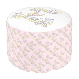 Letter E initial letter hearts pink white pouf