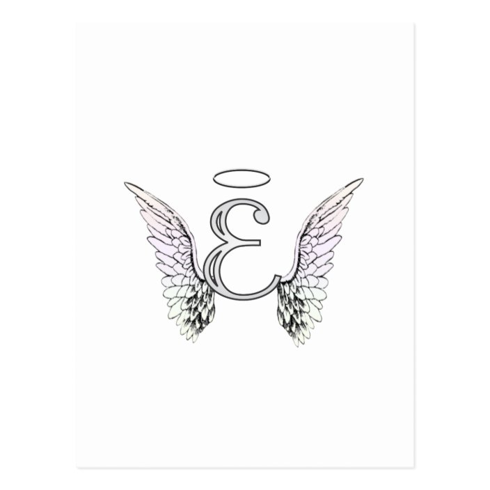 Letter E Initial Monogram with Angel Wings & Halo Postcard | Zazzle.com