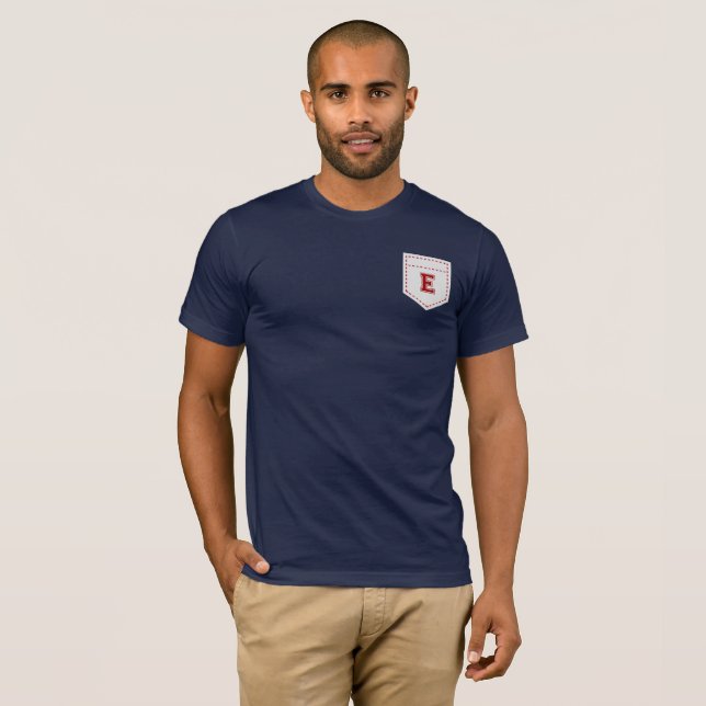 Letter E - Initial Name Alphabet Pocket Side Left T-Shirt (Front Full)