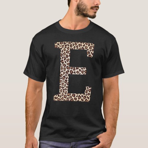 letter E leopard skin print pattern initial name m T_Shirt