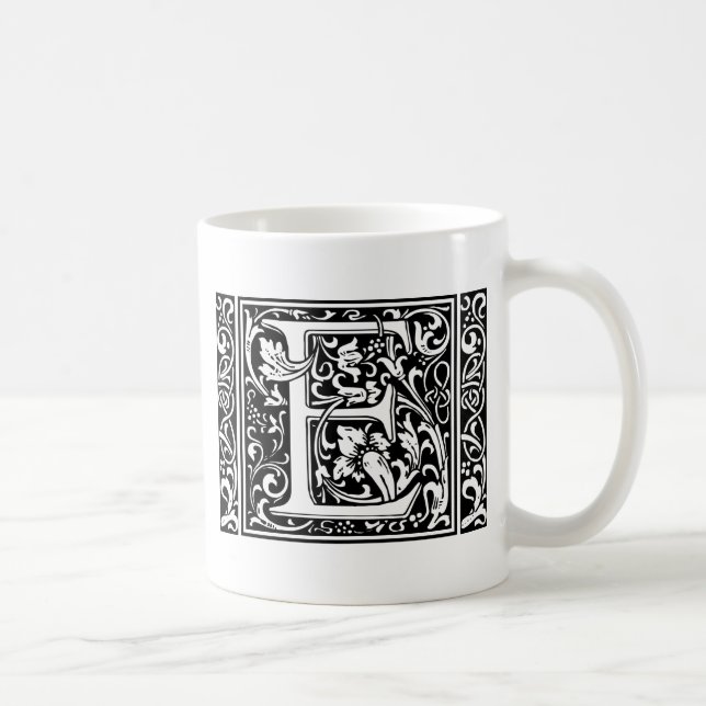 Letter E Medieval Monogram Art Nouveau Coffee Mug (Right)