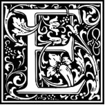 Letter E Medieval Monogram Art Nouveau Cutout<br><div class="desc">This initial E is part of a complete series of upper case William Morris inspired typography initials. The black and white lettering is highly decorative, styled after the fancy typography of the middle ages. Cute and trendy, this is a vintage chic monogram E - letter E- swirly E . Customize...</div>