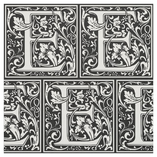 Letter E Medieval Monogram Art Nouveau Fabric (Swatch)