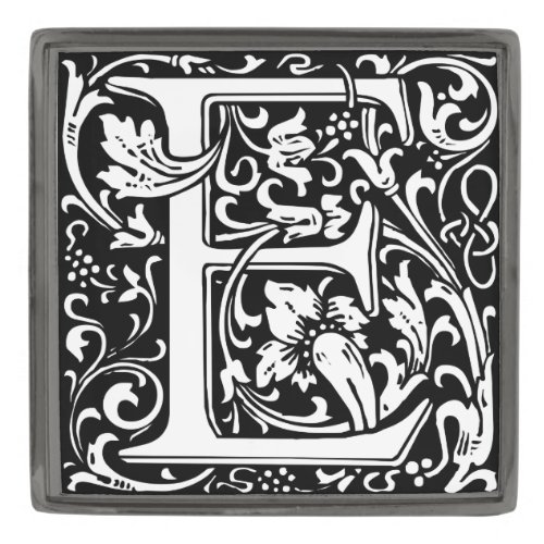 Letter E Medieval Monogram Art Nouveau Gunmetal Finish Lapel Pin