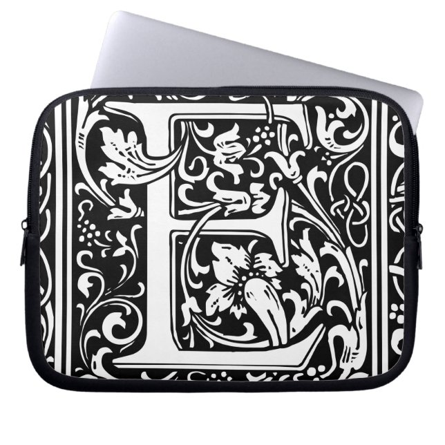 Letter E Medieval Monogram Art Nouveau Laptop Sleeve (Front)