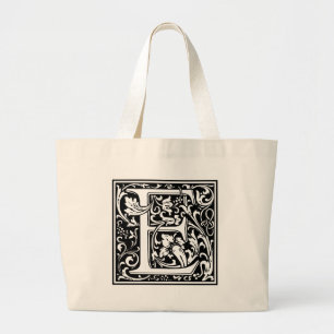Letter E Medieval Monogram Art Nouveau Large Tote Bag