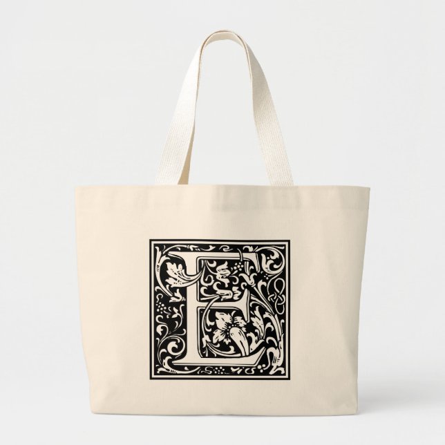 Letter E Medieval Monogram Art Nouveau Large Tote Bag (Front)