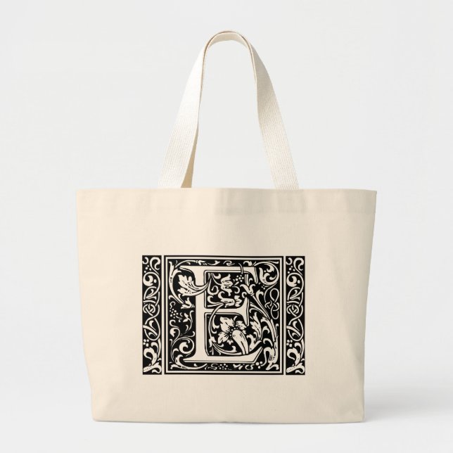 Letter E Medieval Monogram Art Nouveau Large Tote Bag (Front)