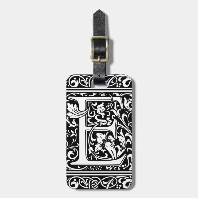 Letter E Medieval Monogram Art Nouveau Luggage Tag (Front Vertical)