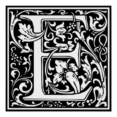 Letter E Medieval Monogram Art Nouveau Poster