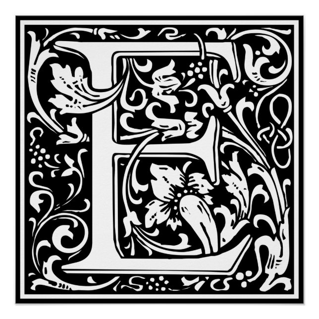 Letter E Medieval Monogram Art Nouveau Poster (Front)
