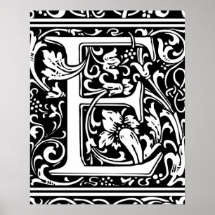 Letter E Medieval Monogram Art Nouveau Poster