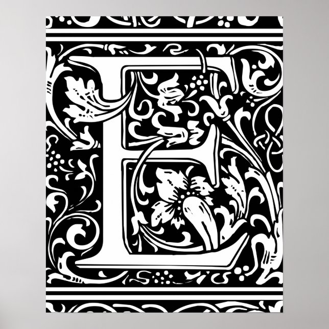 Letter E Medieval Monogram Art Nouveau Poster (Front)