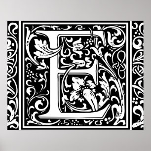 Letter E Medieval Monogram Art Nouveau Poster