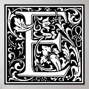 Letter E Medieval Monogram Art Nouveau Poster