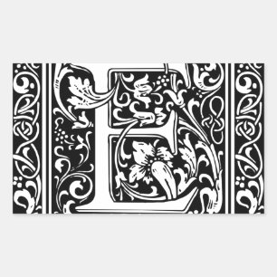 Letter E Medieval Monogram Art Nouveau Rectangular Sticker
